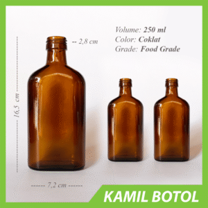 Botol Kaca 250ml GEPENG COKLAT Baru dan Rekondisi