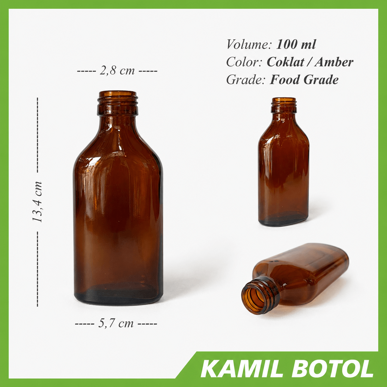 Botol Kaca Coklat Gepeng 100ml KOLDEX Rekondisi
