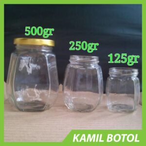 Toples Kaca 500gr Segi 8 Lengkap Tutup Kaleng