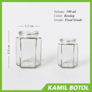 Toples Jar Kaca Hexagonal 190ml baru dan Rekondisi