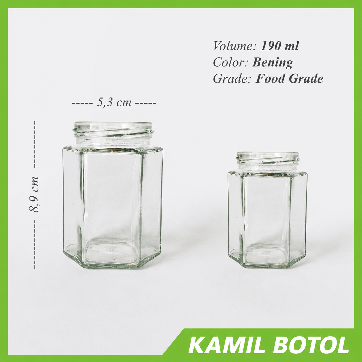Toples Jar Kaca Hexagonal 190ml baru dan Rekondisi